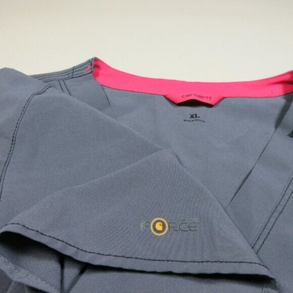 Carhartt womens gray an pink trim Force vneck scrub top XL - Picture 3 of 4